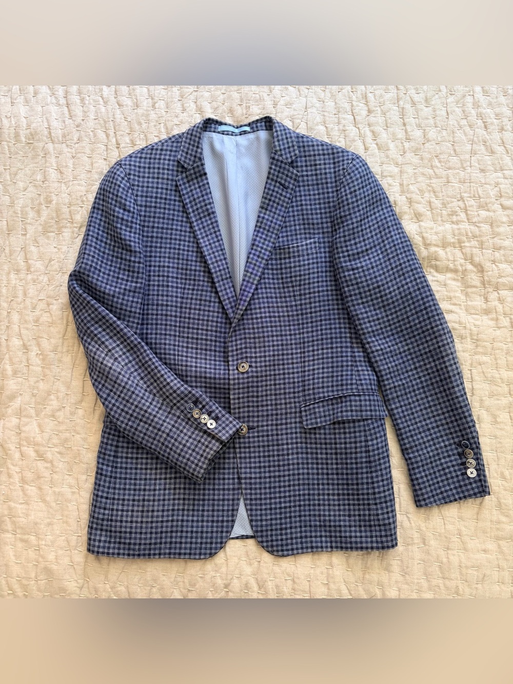 Linen Blue & Black Check Sport Coat